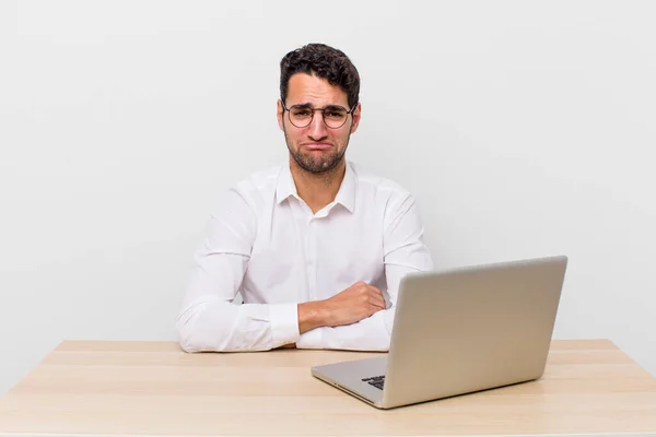 Zijn Paniek Knappe Man Voelt Zich Verdrietig Zeurderig Met Een — Stockfoto