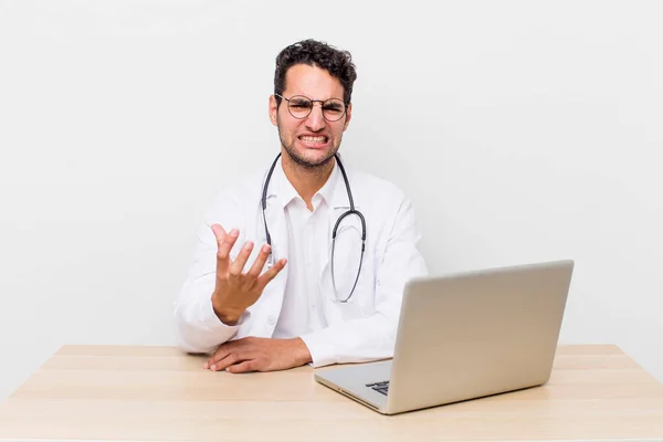 Hispanic Handsome Man Looking Angry Annoyed Frustrated Physician Concept — Stock Photo, Image