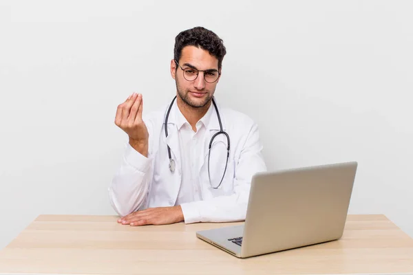 Hispanic Handsome Man Making Capice Money Gesture Telling You Pay — Stock Photo, Image