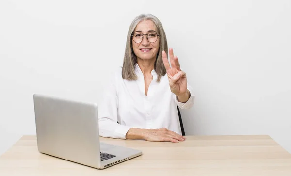 Senior Gray Hair Woman Smiling Looking Friendly Showing Number Three — Stock Photo, Image
