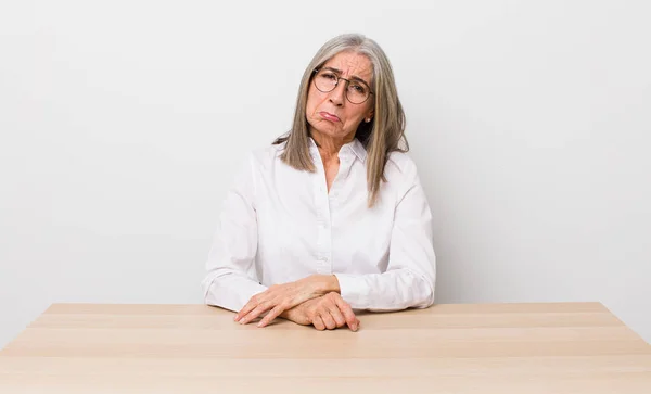 Senior Gray Hair Woman Feeling Sad Whiney Unhappy Look Crying — Stock Photo, Image
