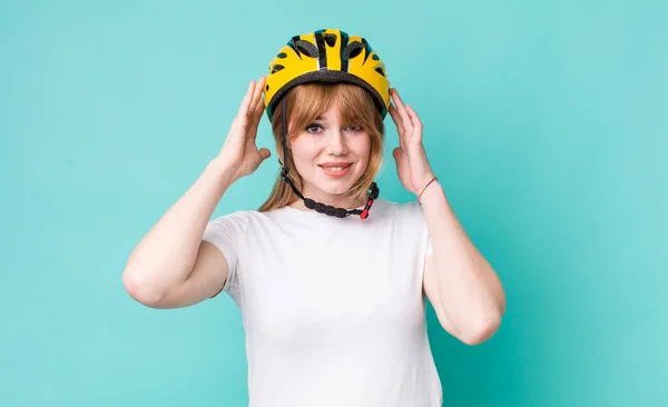 Red Head Pretty Woman Feeling Stressed Anxious Scared Hands Head — Stock Photo, Image