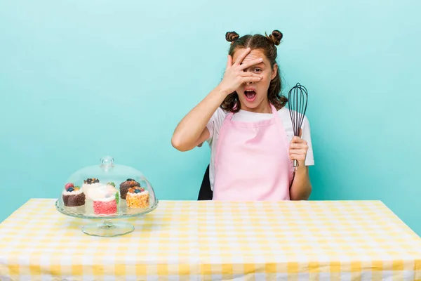 Young Pretty Woman Looking Shocked Scared Terrified Covering Face Hand — Stock Fotó