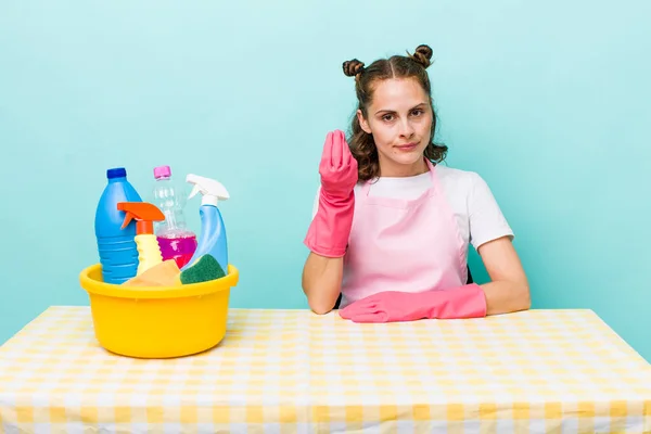 Young Pretty Woman Making Capice Money Gesture Telling You Pay — Stock Photo, Image