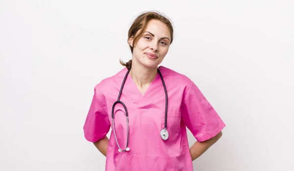 Young Pretty Woman Smiling Happily Hand Hip Confident Veterinarian Concept — Stockfoto