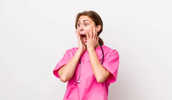 Young Pretty Woman Feeling Happy Excited Surprised Veterinarian Concept — Stock Photo, Image