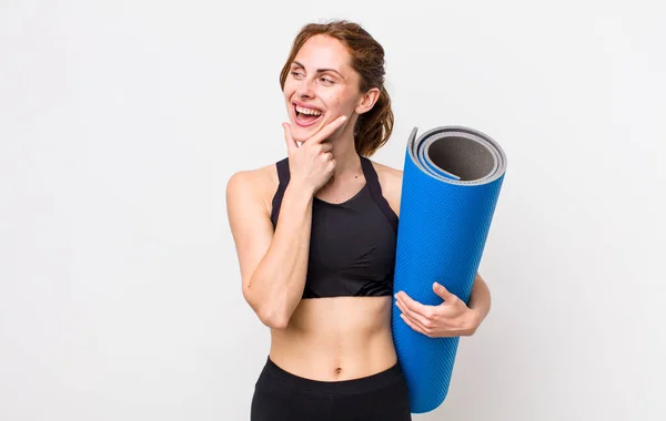 Young Pretty Woman Smiling Happy Confident Expression Hand Chin Fitness — Foto de Stock