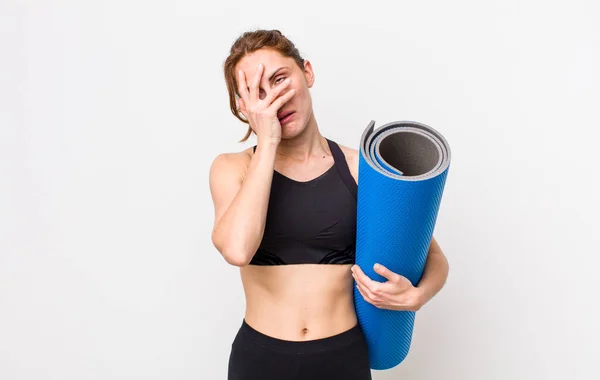 Young Pretty Woman Feeling Bored Frustrated Sleepy Tiresome Fitness Yoga — Foto Stock
