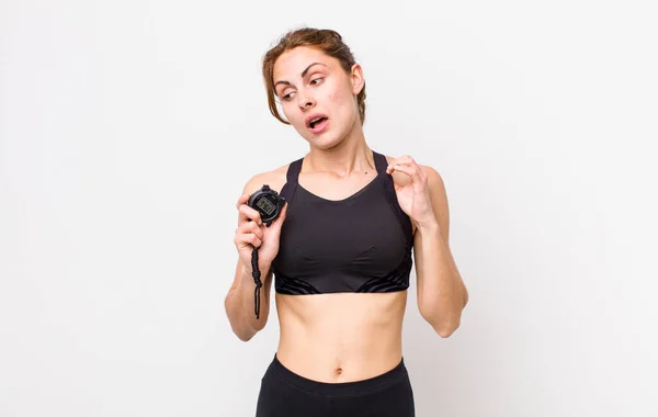 Giovane Bella Donna Sente Stressato Ansioso Stanco Frustrato Concetto Fitness — Foto Stock