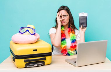 young pretty woman  feeling bored, frustrated and sleepy after a tiresome. summer travel concept