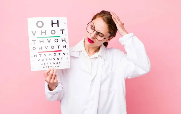 Young Pretty Woman Feeling Puzzled Confused Scratching Head Optical Vision — Stockfoto