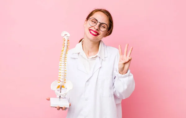 Young Pretty Woman Smiling Looking Friendly Showing Number Three Spine — Stockfoto