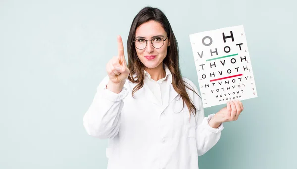 Young Pretty Woman Smiling Looking Friendly Showing Number One Optical — Stockfoto