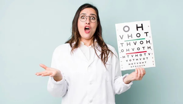 Young Pretty Woman Feeling Extremely Shocked Surprised Optical Vision Test — Stockfoto