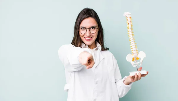 Young Pretty Woman Pointing Camera Choosing You Spine Specialist Concept — Stockfoto