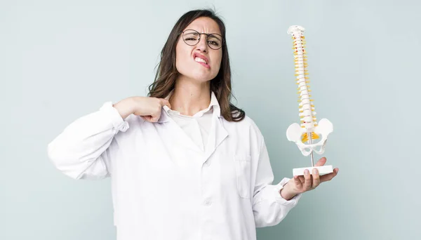 Young Pretty Woman Feeling Stressed Anxious Tired Frustrated Spine Specialist — Stockfoto