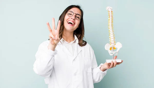 Young Pretty Woman Smiling Looking Friendly Showing Number Three Spine — Stockfoto