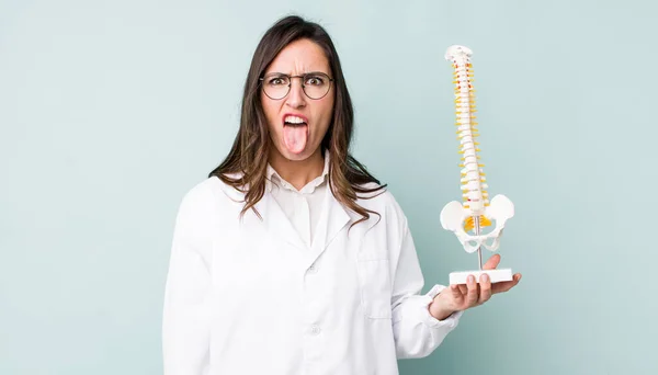 Young Pretty Woman Feeling Disgusted Irritated Tongue Out Spine Specialist — Zdjęcie stockowe
