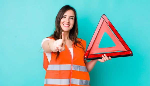 Young Pretty Woman Smiling Proudly Confidently Making Number One Car — Stok fotoğraf