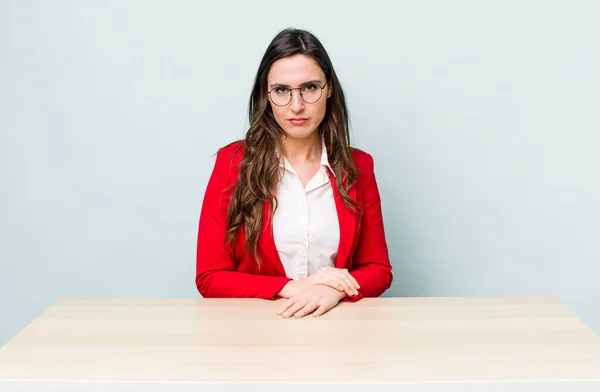 Young Pretty Woman Feeling Sad Upset Angry Looking Side Business — Stock Photo, Image