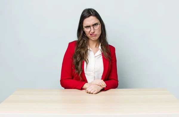 Young Pretty Woman Feeling Sad Whiney Unhappy Look Crying Business — Stock Photo, Image