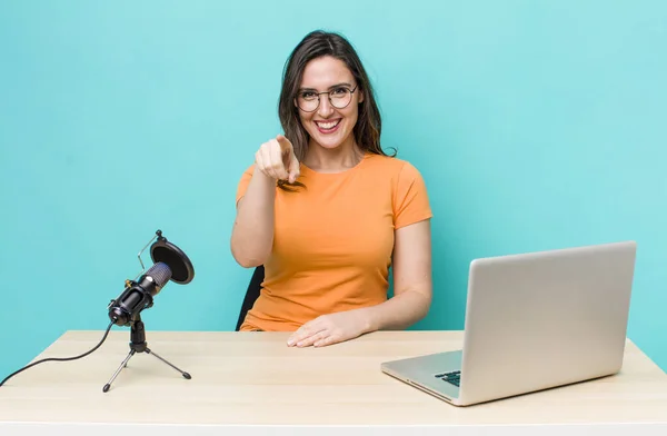 Young Pretty Woman Pointing Camera Choosing You Influencer Concept — Φωτογραφία Αρχείου