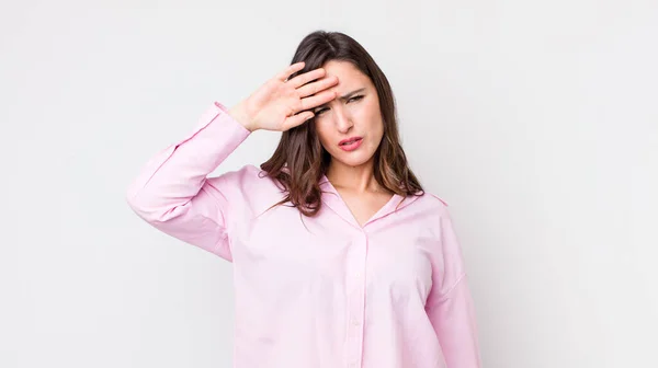 Junge Hübsche Frau Sieht Gestresst Müde Und Frustriert Aus Trocknet — Stockfoto