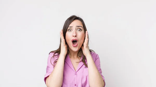 Young Pretty Woman Feeling Shocked Scared Looking Terrified Open Mouth — Stock Photo, Image