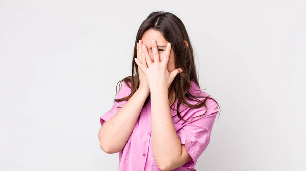 Junge Hübsche Frau Die Angst Oder Verlegenheit Empfindet Mit Halb — Stockfoto