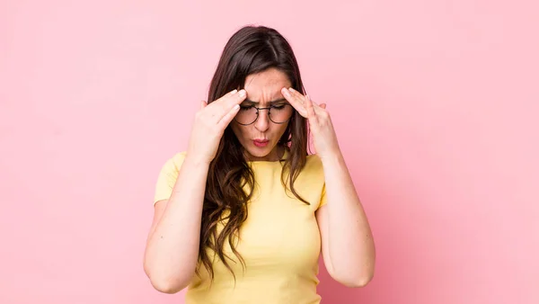 Young Pretty Woman Looking Stressed Frustrated Working Pressure Headache Troubled — Stock Photo, Image