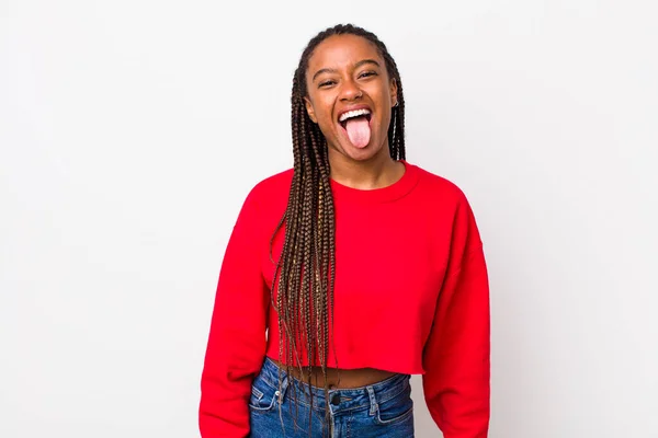 Afro Pretty Woman Cheerful Carefree Rebellious Attitude Joking Sticking Tongue —  Fotos de Stock