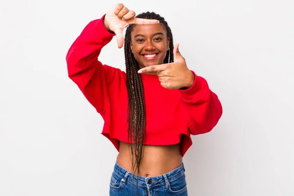 Afro Pretty Woman Feeling Happy Friendly Positive Smiling Making Portrait —  Fotos de Stock