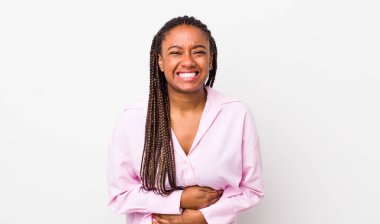 afro pretty woman feeling anxious, ill, sick and unhappy, suffering a painful stomach ache or flu