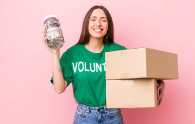 young adult pretty woman. volunteer donation concept
