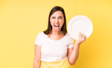 young adult pretty woman home chef with empty plate
