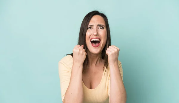 Young Adult Pretty Woman Shouting Aggressively Annoyed Frustrated Angry Look — Stockfoto