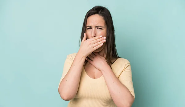 Young Adult Pretty Woman Feeling Ill Sore Throat Flu Symptoms — Foto Stock