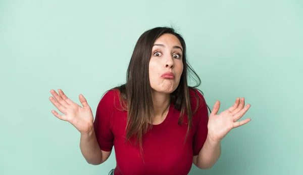 Young Adult Pretty Woman Feeling Clueless Confused Having Idea Absolutely — Stock Photo, Image