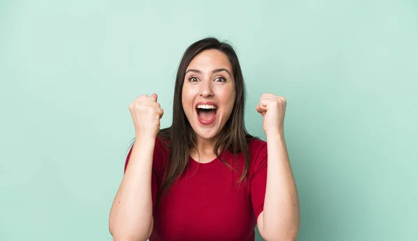 Young Adult Pretty Woman Feeling Happy Surprised Proud Shouting Celebrating — Stockfoto