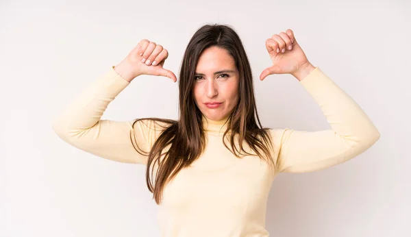 Young Adult Pretty Woman Looking Sad Disappointed Angry Showing Thumbs — Stockfoto