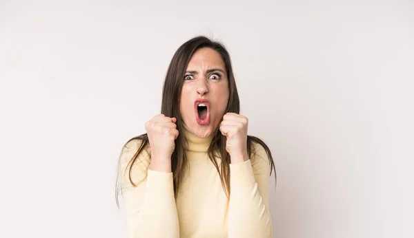Young Adult Pretty Woman Shouting Aggressively Annoyed Frustrated Angry Look — Foto Stock