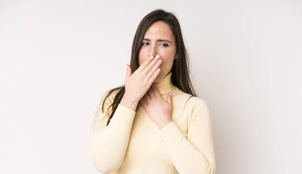 Young Adult Pretty Woman Feeling Ill Sore Throat Flu Symptoms — Stock Photo, Image