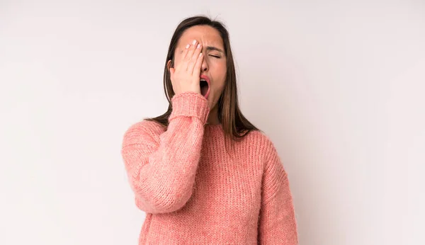 Young Adult Pretty Woman Looking Sleepy Bored Yawning Headache One — Stock Fotó