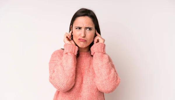 Young Adult Pretty Woman Looking Angry Stressed Annoyed Covering Both — Stockfoto