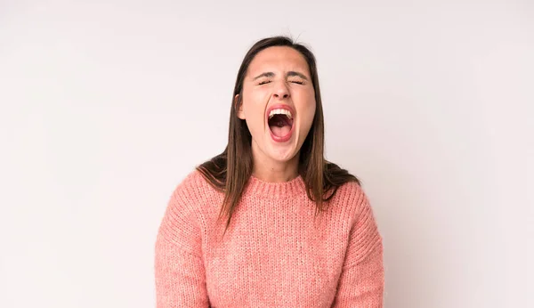 Junge Erwachsene Hübsche Frau Schreit Aggressiv Sieht Sehr Wütend Frustriert — Stockfoto