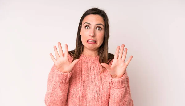 Jong Volwassen Mooi Vrouw Kijken Nerveus Angstig Bezorgd Gezegde Niet — Stockfoto