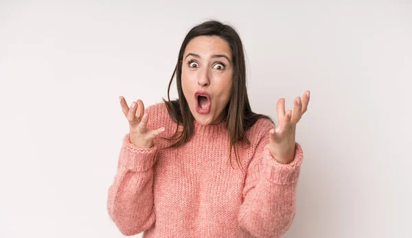 Young Adult Pretty Woman Open Mouthed Amazed Shocked Astonished Unbelievable — Foto Stock