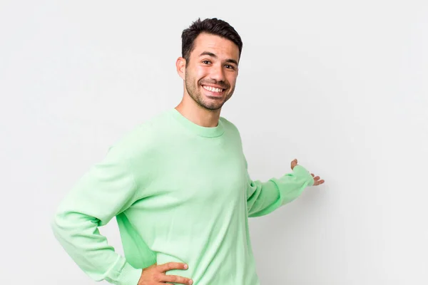 Young Handsome Hicpanic Man Feeling Happy Cheerful Smiling Welcoming You — Stock Photo, Image