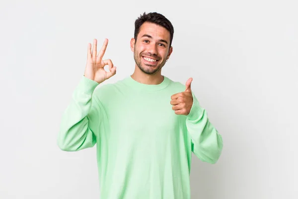 Young Handsome Hicpanic Man Feeling Happy Amazed Satisfied Surprised Showing — Stock Photo, Image