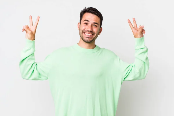 Young Handsome Hicpanic Man Smiling Looking Happy Friendly Satisfied Gesturing — Stockfoto